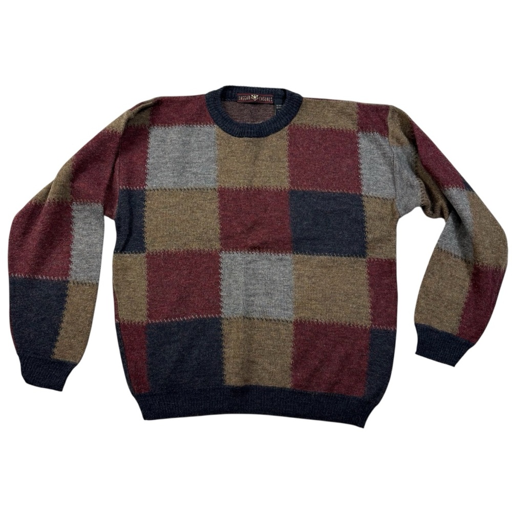 Vintage Haggar Casuals Patchwork Sweater – Checkerboard Pattern – Wool Medium